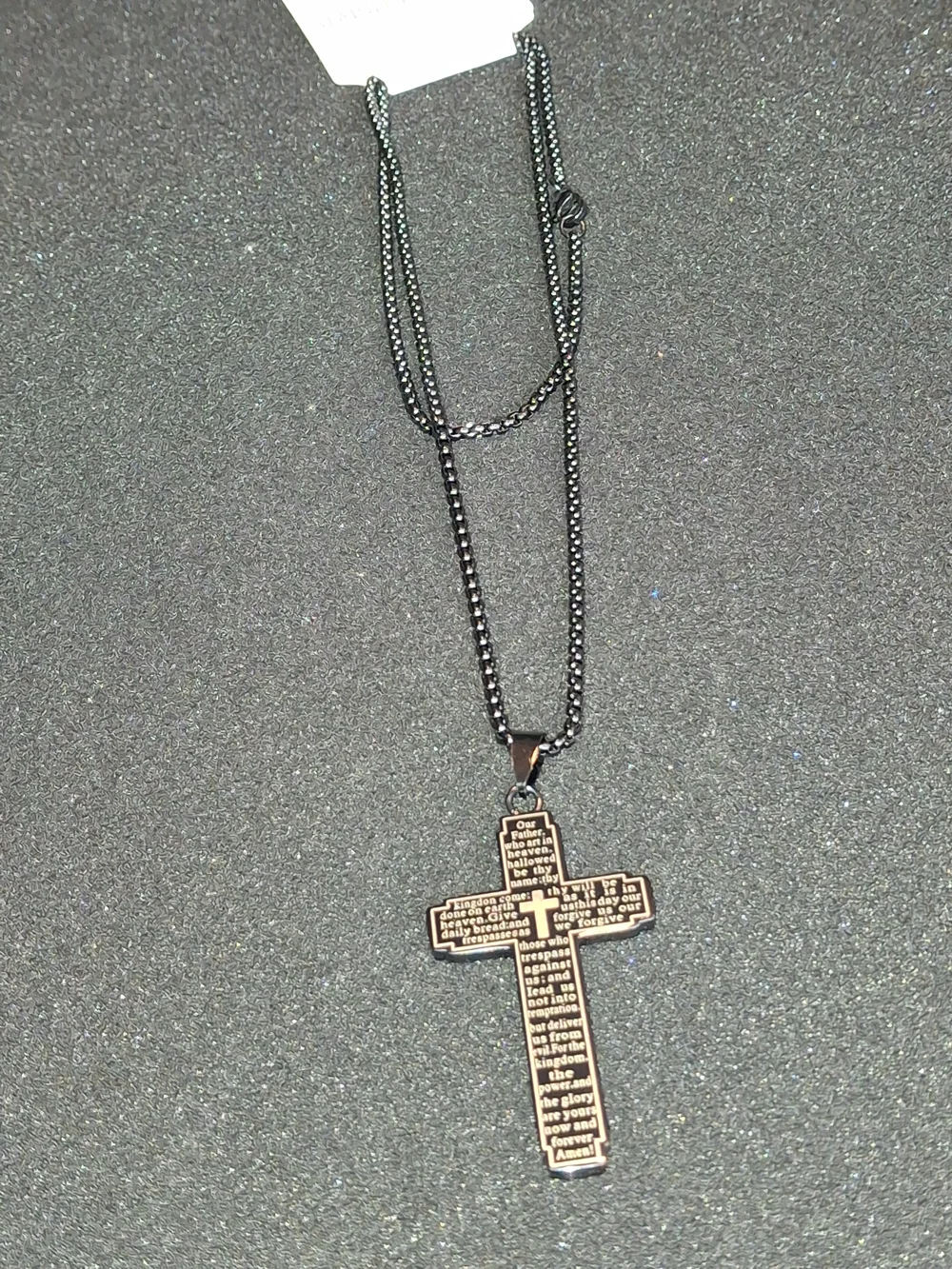 Scripture Cross Pendant Necklace in Black and Silver